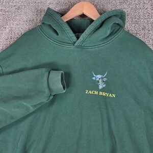 Zach Bryan 2023 World Tour Mens Green Bull Graphic Hoodie Size Medium